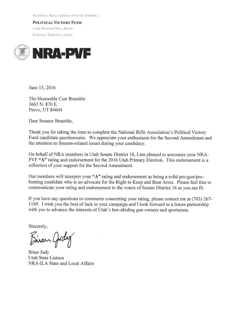 NRA Endorsement _ Bramble Letter
